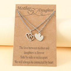 Fashion Stainless Steel Double Hollowed Heart Shape Mother's Day Clavicle Chain