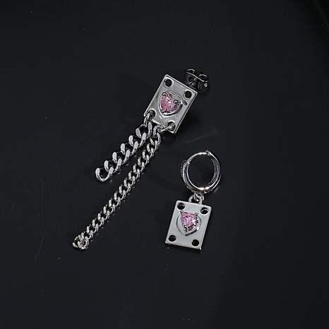 Pendientes de cobre de cadena dulce de circón en forma de corazón asimétrico de moda's discount tags