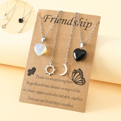 Fashion Stainless Steel Sun and Moon Friendship Card Heart-Shaped Natural Stone Clavicle Chain