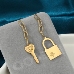 Fashion New Key Lock Edelstahl Lange Ohrringe Asymmetrische Titan Stahl Ohrringe