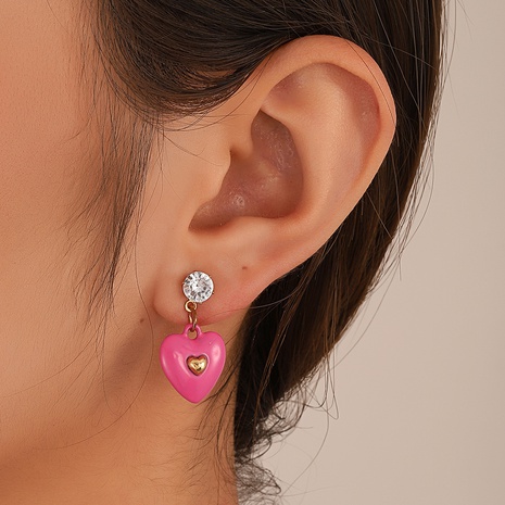 Fashion Cute Micro Inlaid Zircon Enamel Dripping Colorful Heart Shaped Alloy Earrings's discount tags