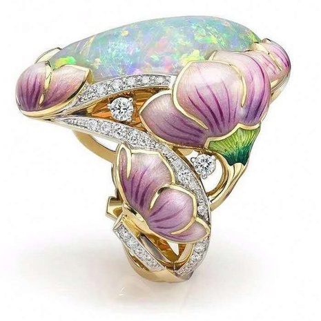 Fashion Creative Enamel Painted Ring Glue Dropping Flower Alloy Ring Female's discount tags