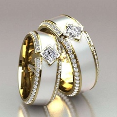 Fashion Simple Gold Plating Dripping Oil Inlaid Zirconium Alloy Couple Ring
