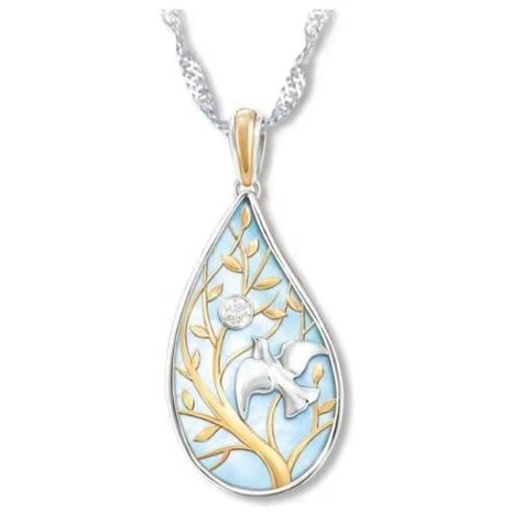 Fashion Elegant Gold Leaf Pendant Peace Dove Olive Branch Necklace Women's Jewelry's discount tags