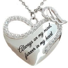 Fashion New Alloy Heart-Shaped Angel Wings Diamond Rhinestone Letter Necklace
