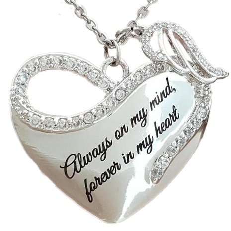 Fashion New Alloy Heart-Shaped Angel Wings Diamond Rhinestone Letter Necklace's discount tags