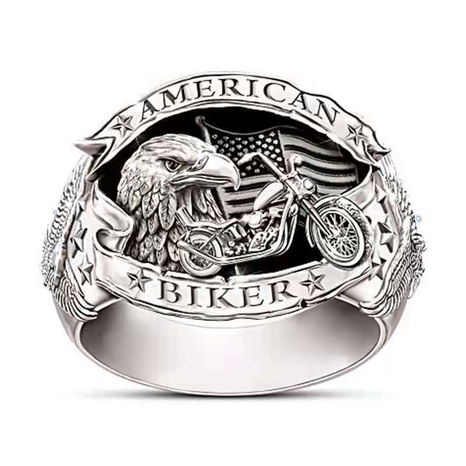 Fashion Retro Eagle Motorcycle Pattern Sliver Alloy Ring Men's Gift's discount tags