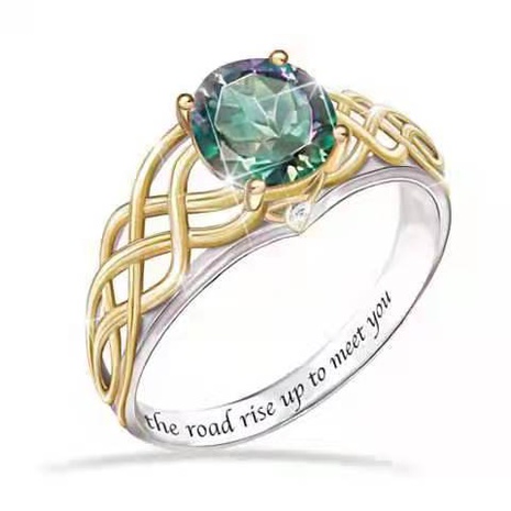 Fashion Simple Simulation Emerald Twisted English Alloy Ring Wholesale's discount tags
