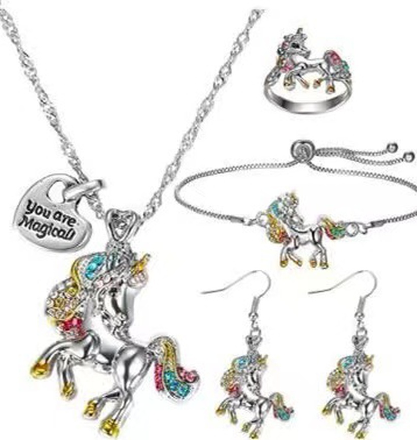 Bijoux Fantaisie Parures Bijoux | Creative Licorne Poney Anneau Bracelet Collier Boucle Doreille Ensemble Color Poney Diamant Incrust - ZA83605