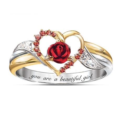Mode Simple Rouge Rose Lettre en forme de Coeur Bague En Alliage's discount tags