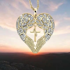 Fashion Creative Hollow Angel Wings Cross Jeweled Pendant Gold Plated Alloy Necklace