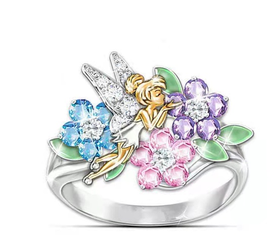 Creative New Elf Angel Wings Diamond-Studded Colorful Gems Ring Female Wholesale's discount tags