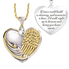 Fashion Alloy Heart-shaped Angel Wings Pendant Necklace Wholesale