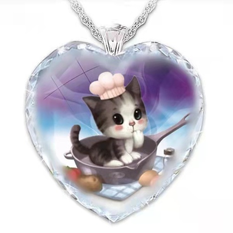 Fashion New Silver Cute Cat Heart Crystal Necklace Wholesale's discount tags