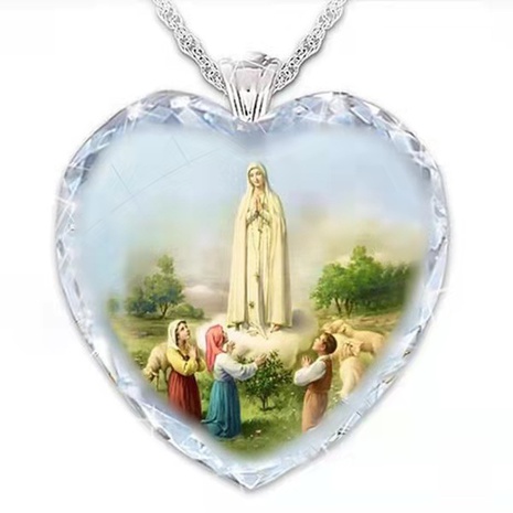 New Heart-shaped Pendant Virgin Prayer Statue Memorial Crystal Necklace Wholesale's discount tags
