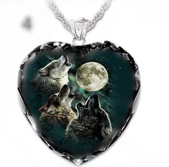 New Fashion Crystal Amphibole Three Wolves and Moon Pendant Family Jewelry Necklace