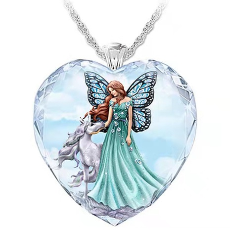 New Fashion Girl Unicorn Crystal Pendant Beautiful Butterfly Necklace Wholesale's discount tags