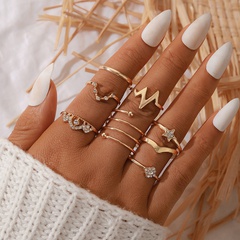 Fashion Geometric V-Shaped Pentagram Diamond-Studded Ring 8-Piece Set