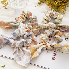 2022 Vintage Tie-Dyed Color Rabbit Ears Hair Ring Women's Knotted Fabric Top Cuft Hair Accessories
