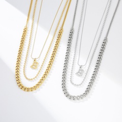 Men's Titanium Steel Three-Layer Necklace Punk Simple B Letter Pendant Chain Necklace Wholesale