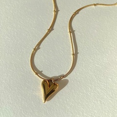 Einfache Retro Pfirsich Herz Geformt Anhänger Edelstahl Gold Halskette