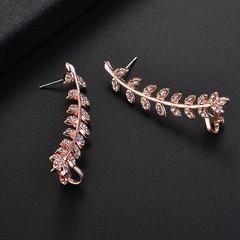Fashion Ornament Inlay Rhinestone Leaf Shaped Stud Earrings
