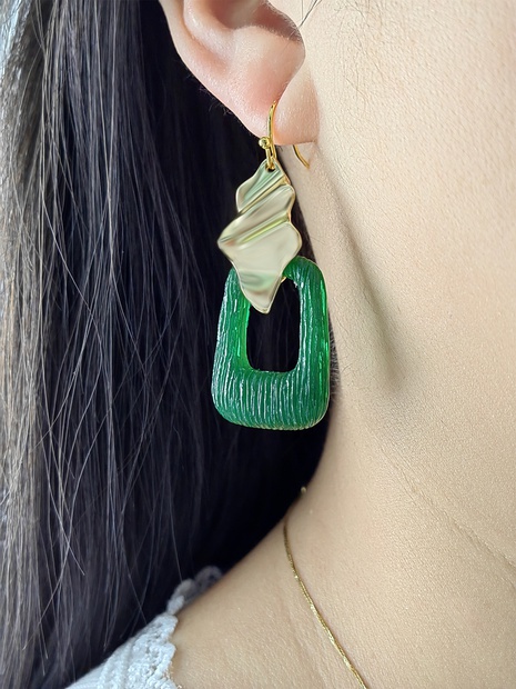 Fashion Retro Big Green Square Geometric Resin Pendant Earrings's discount tags