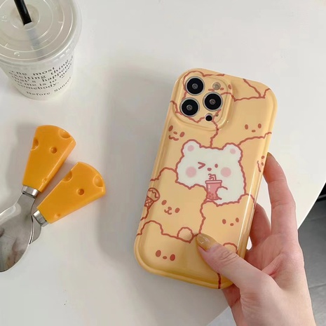 Cute Bear milk tea silicone 13 pro max iPhone cover's discount tags