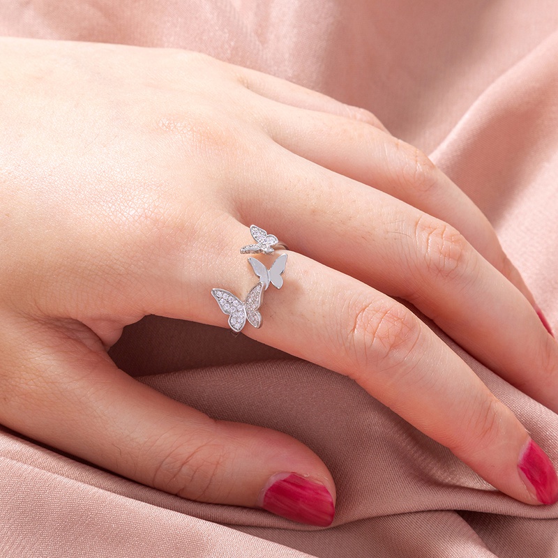 Fashion Open Adjustable Micro Inlaid Zircon Butterfly Shape Copper Ring