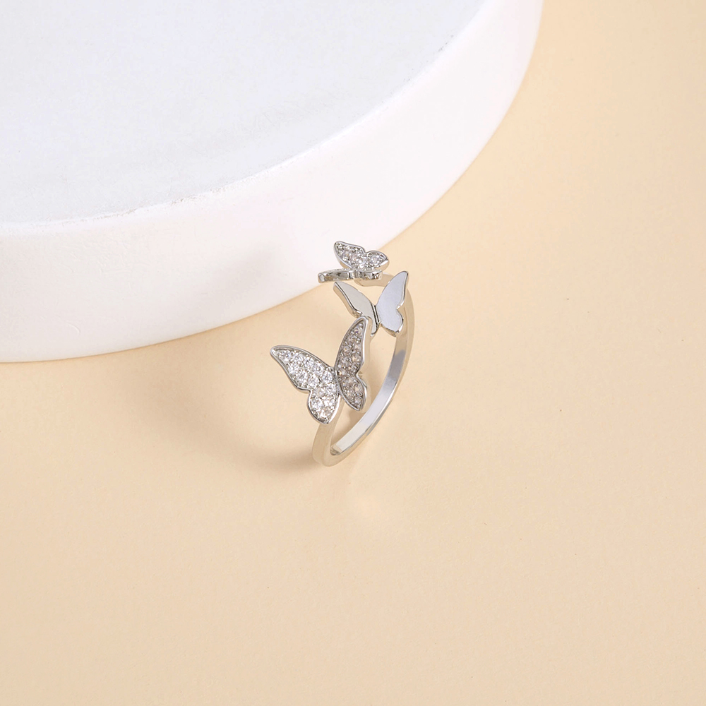 Fashion Open Adjustable Micro Inlaid Zircon Butterfly Shape Copper Ringpicture5