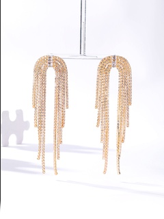 Fashion Simple Geometric Long Tassel Electroplated 18K Rhinestone Copper Earrings Eardrops