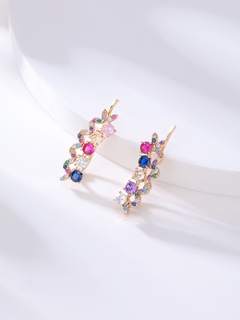 Fashion Colorful Geometric Copper Plating 18K Gold Color Zircon Earrings