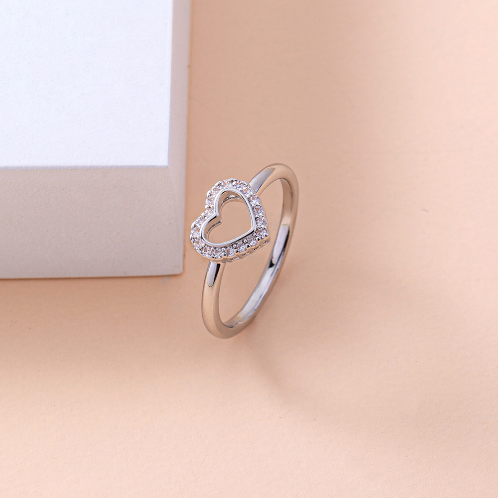 Fashion Ins Style MicroInlaid Hollow Small Heart shape Zircon copper Wedding Ringpicture4