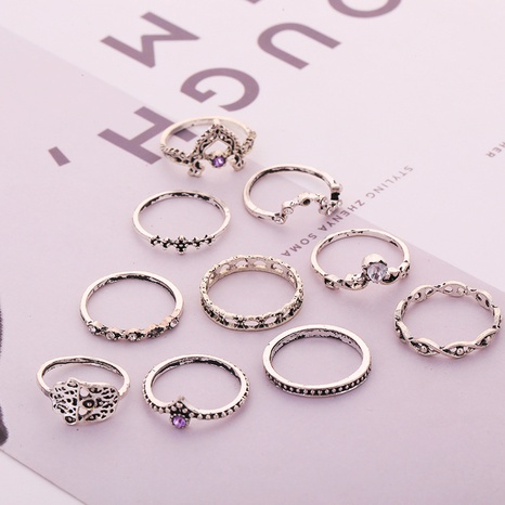 Fashion Ornament Vintage Leaves Flower Shaped Ring 10 Set's discount tags
