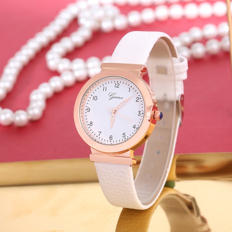 Trendy solid color PU leather strap alloy Women's Quartz Watch's discount tags
