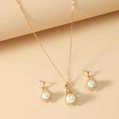 Fashion Inlay Strass Set Perle Diamant Set Halskette Ohr Stud