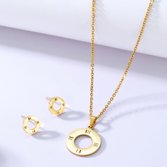 2022 neue Mode Einfache Überzogene Bling Kreis Gold Kupfer Halskette Ohrringe Set