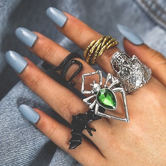 Moda Halloween Retro calavera en forma de serpiente murciélago Multicolor diamante Esmeralda anillo
