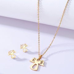 Einfache Mode Überzogene Engel Gold Edelstahl Halskette Ohrringe Set