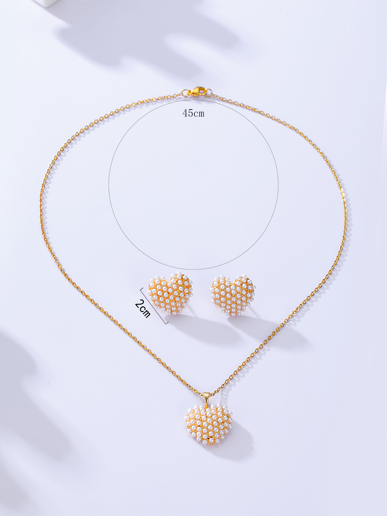 Mode Einfache berzogene 18k Perle Herz Form Gold Edelstahl Halskette Ohrringe Setpicture3