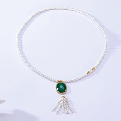 Einfache Mode Geometrische Perle Weiß mit Quasten 18K Halskette