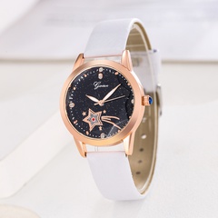 trendy solid color PU leather strap starry sky pattern alloy Women's Quartz watch