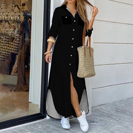 Summer New Fashion Long Sleeve Solid Color Shirt Long Dress for Women's discount tags