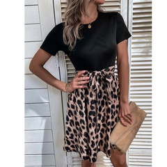 Women's Clothes Printed Stitching Short Sleeves Dress
