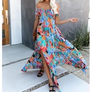 Womens Summer offNeck Tube Top Cinched Waist Split Long Dress Bohemian Dresspicture11