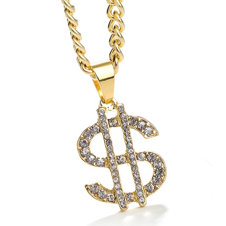 Fashion Ornament Hip Hop Style Rhinestone Inlaid Dollar Pendant Necklace's discount tags