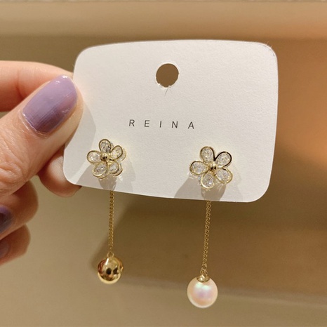 Pendientes de cobre de perlas incrustaciones de borla en forma de flor de moda's discount tags