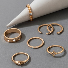 Fashion Star Diamond-Embedded Open Seven-Piece Alloy Geometric Ring Set
