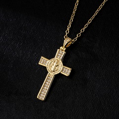 Fashion Copper 18K Gold Plating Zircon Cross Pendant Necklace