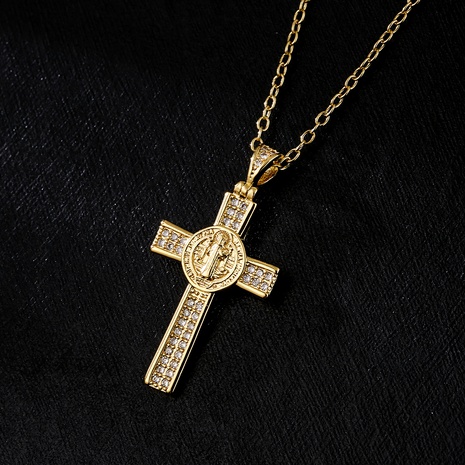 Fashion Copper 18K Gold Plating Zircon Cross Pendant Necklace's discount tags